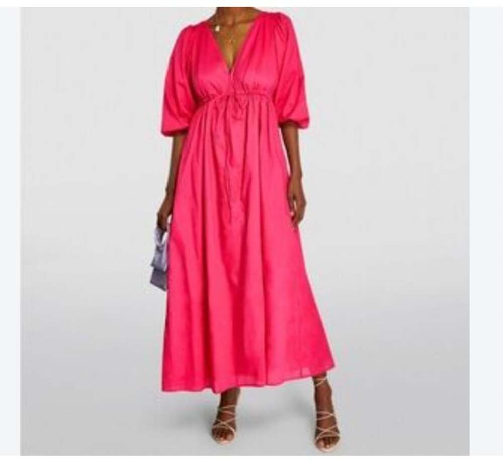 Faithfull The Brand Amelie Dress Womens Small Pink V Neck Maxi Sundress